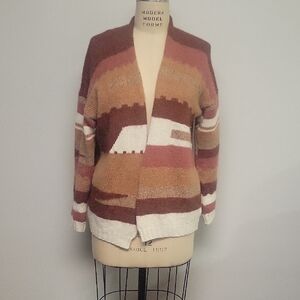 Elegant Earth-Toned Striped Cardigan